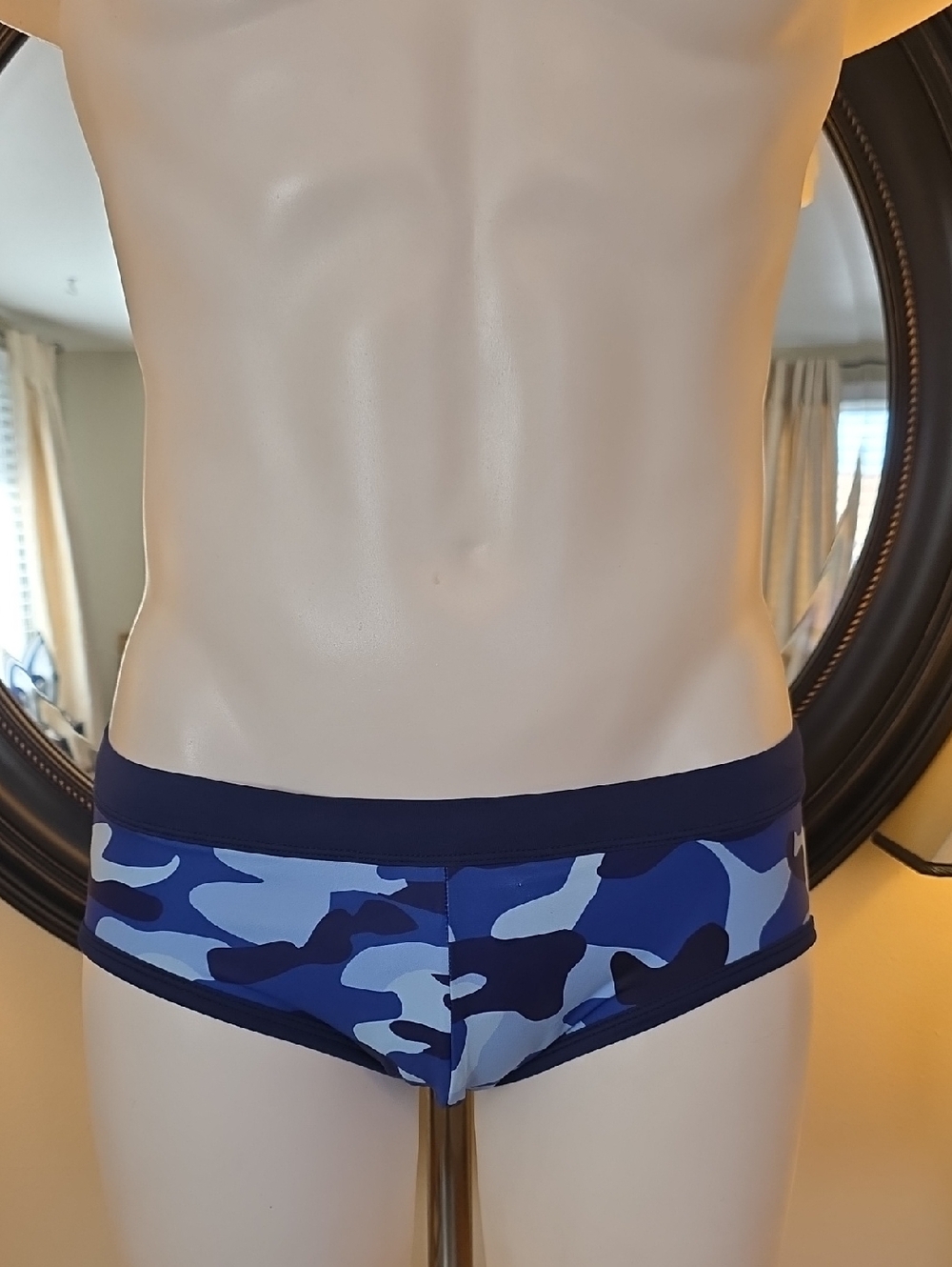 Blue Camo Low-Rise Men's Swim Trunks